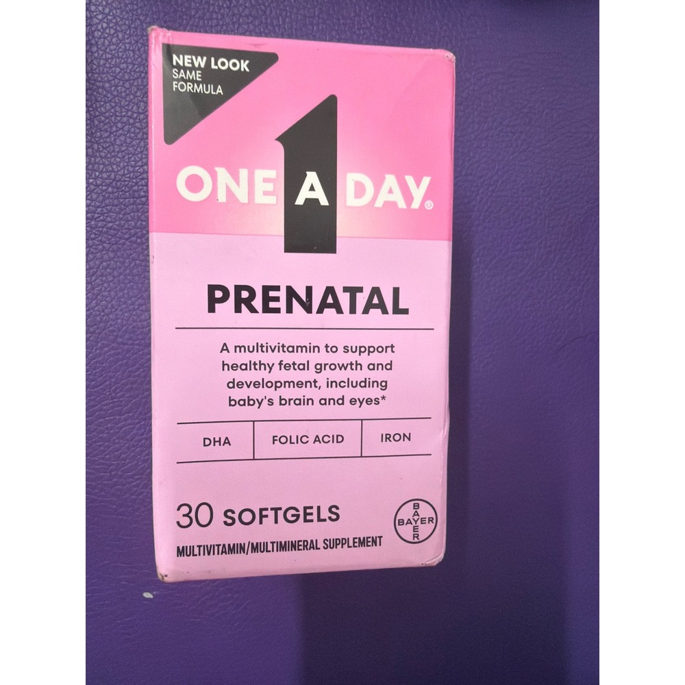 One A Day Prenatal Multivitamin 30 Softgels DHA Folic Acid Iron Bayer Supplement